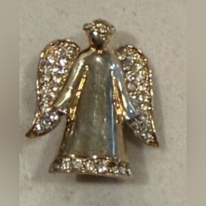 Vintage Monet Angel Pin Gold Tone With Crystal Rhinestones